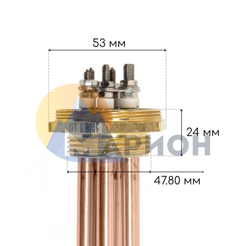 Блок ТЭН 15 кВт 220 В G1 1/2" медь/латунь (трубка + колпак) HTH